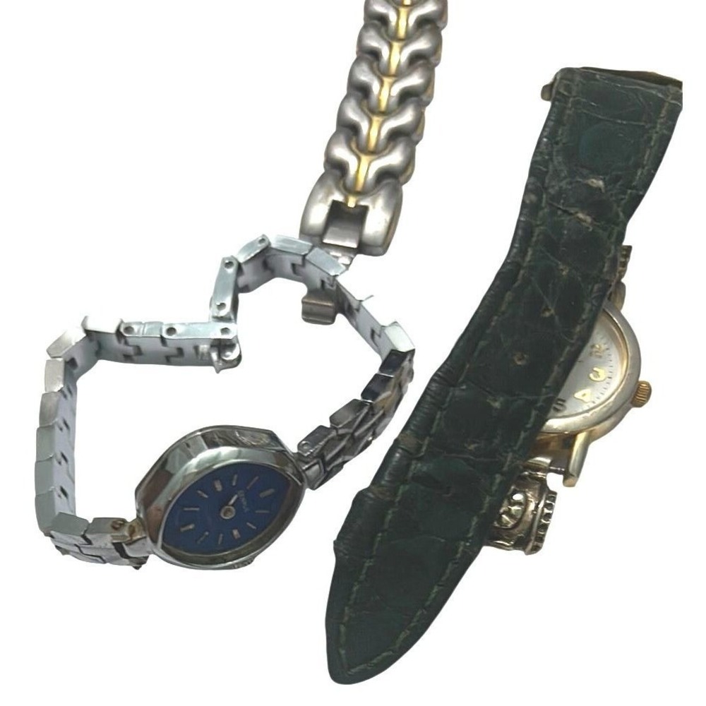 Womens Watch Lot 7pc Fossil Timex Etnies Silver Gold Tone Leather Metal Straps - Picture 3 of 4